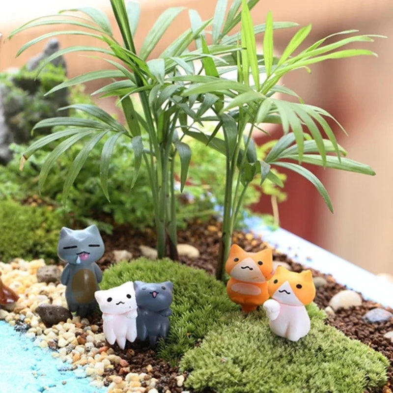 6 Pcs/Set Cartoon Lucky Cat  Home Garden Bonsai Decorations Miniatures Gift Lovely Micro Landscape Kitten Miniature Craft