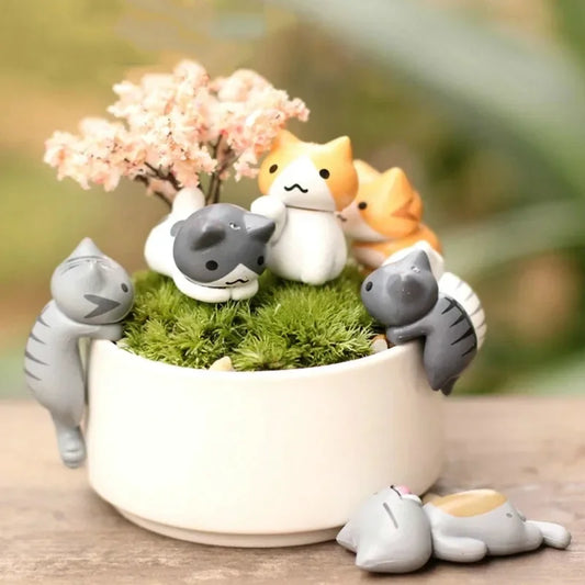 6 Pcs/Set Cartoon Lucky Cat  Home Garden Bonsai Decorations Miniatures Gift Lovely Micro Landscape Kitten Miniature Craft